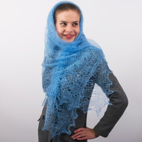 Orenburg Goat Down Shawl "Sky" 50x50'' (125x125cm) Blue