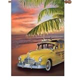 Surf Side Sunset Woody On The Beach Decorative House Flag