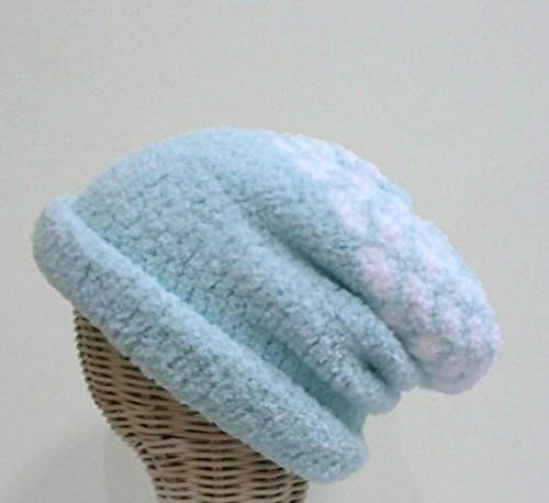 Light Blue hat with White Dot Slouch Beanie Skully Cap Hat for Child Teen's