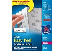 Avery&reg; Easy Peel White Mailing Labels for Laser Printers, 1 x 2-5/8 Inches, Box of 3000 Labels (5160)