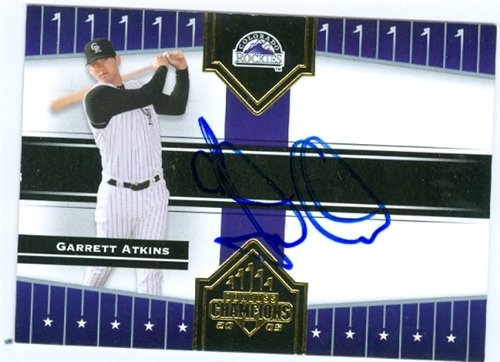 Garrett Atkins Autographed/Hand Signed MLB Baseball Card (Colorado Rockies) 2005 Donruss Champions #