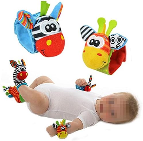 4 x Baby Infant Soft Toy Wrist Rattles Hands Foots finders Developmental