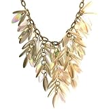 Bib Necklace, Navette Beads On 15 Chain With 4 Center Drop In White