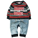 《H28年秋冬物》SHORH KID'S(ショーキッズ) ニツト裏起毛ボーダー切替ロンパス 70cm/チャコール NO.SD-70164