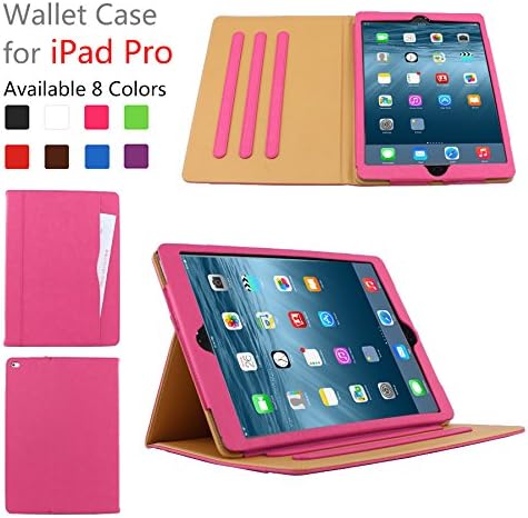 Hix Case for Apple iPad Pro - Leather Stand Folio Case Cover for 2015 Apple iPad Pro 12.9 inch with Multiple Viewing angles and Document Card Pocket auto Sleep or Wake (Rose Red)
