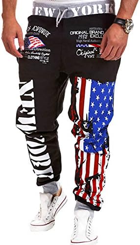 NQ Men's Hip hop American USA FLAG Jogger Sport Sweat Cotton Pants