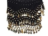 Professionnel Femmes danse du ventre- Ceinture d&Atilde;&copy;cor&Atilde;&copy;e de pi&Atilde;&uml;ces d'or sur Hanche &Atilde;�charpe / wrap / ceinture,noir