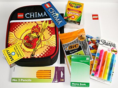 8 Piece LEGO CHIMA Lunch Box Bag Bundle Back to School with Sharpie Highlighters, Pencils, Pens, Notebook, Notecards