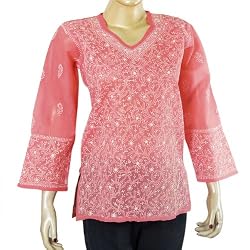 Cotton Womens Clothing Kurtis Womens Top Chikan Embroidery Size M