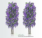 TWO 6.5' Wisteria Real Wood Trunks Artificial Trees each with approx. 105 flower clusters