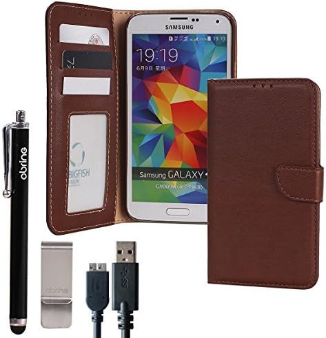 S5 Case, Galaxy S5 Case Wallet Leather Case Drop Protection Built-in Anti fingerprint ID Card Slot and Money Pocket (Samsung S5, Chocolate)