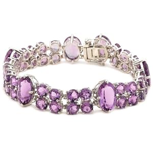Sterling Silver Amethyst Oval and Round-Cut Bracelet, 8 by