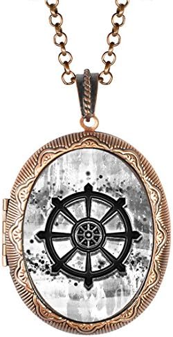 Dharmachakra B&amp;w Wheel of Dharma Buddhism Copper Solid Perfume Locket Pendant
