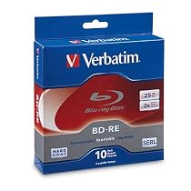 Verbatim 96921 25 GB 2x Blu-ray Single Layer Branded ReWritable Disc BD-RE, 10-Disc Spindle