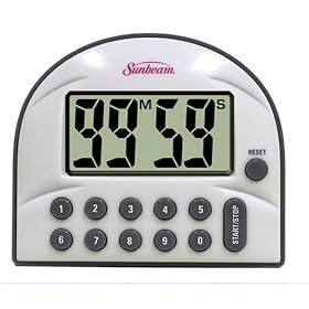 Sunbeam, 91640, 99 Minute, 59 Second Digital Count up/Count Down Timer, White/Grey