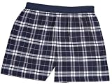 Adult Flannel Boxer Shorts Elastic Waist False Fly Navy Blue and Silver White Plaid