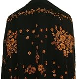 Silk Embroidery Piano Shawl: Black with Orange Floral 63