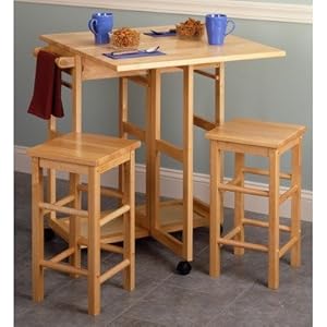 Natural Wood Kitchen Cart with Breakfast Bar