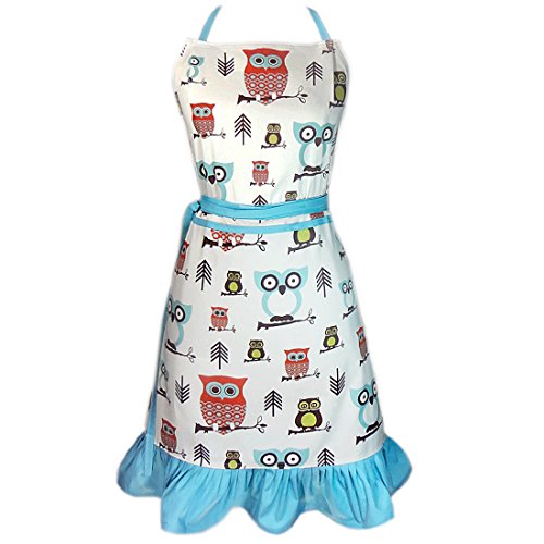 Cate Chestnut Blue Hoot Hoot Hooray Owl 2-in-1 Apron | Full Apron to Half Apron | Handmade USA | Cooking, Crafting, Gift