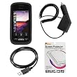 GTMax Rapid Car Charger with IC Chip + USB Data Cable + Black Rubberized Hard Cover Case + LCD Screen Protector for AT&T Samsung Solstice SGH-A887