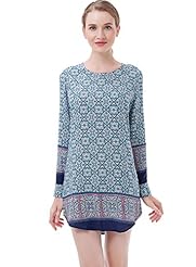 Vintage Floral Print Acrylic/Polyester Long Sleeves Mini Dress 