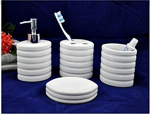 Popular Design New style white striped ceramic bathroom four-pieces set / wash supplies / green household goods
