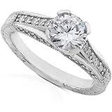 Search : One of a Kind 14k White Gold 1-3/8ctw Round Brilliant Diamond Engagement Ring