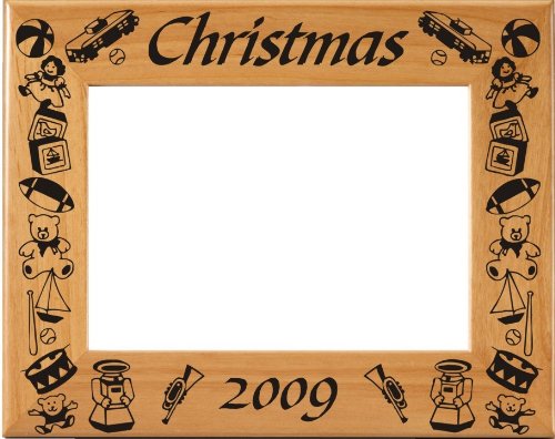 Laser Engraved Wood Christmas Holiday Photo / Picture Frame