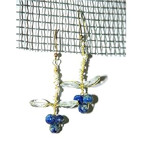 14K Gold Lapis and Aquamarine Botanica Earrings, MADE IN AMERICA by Women Want Jewelry