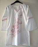White Top / Kurta, Blouse with Pink Embroidery & Bell Sleeves Size 14