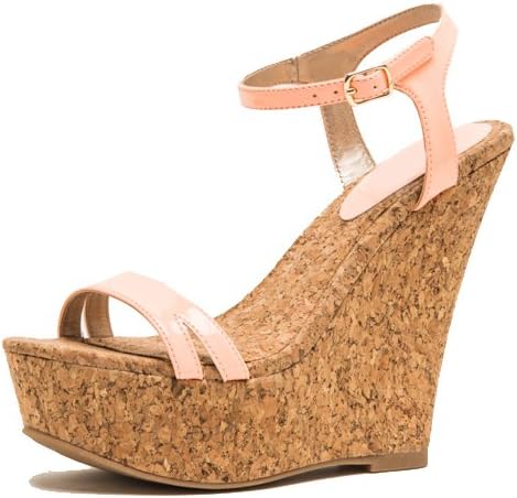 Fast Fashion Shoes Patent Leather Cork Wedge Sandals (9 B(M) US, Peach)