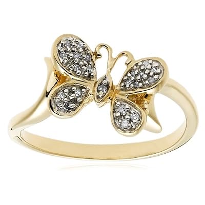 Yellow Gold Diamond Butterfly Ring Jewelry