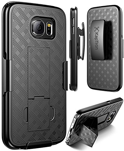 S6 case, Kaptron Galaxy S6 Hybrid Dual Layer Combo Armor Defender Protective Kickstand Holster case with Locking Belt Swivel Clip for Samsung Galaxy S6 (Black)
