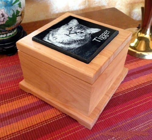 Pet Urn Memorial by Eric @ StoneArtUSA / Custom Personalized Engraved Granite & Red Alder Wood Photo Marker Dog Cat Pet Ashes Cremation -- Large for Pets up to 54 Lbs.