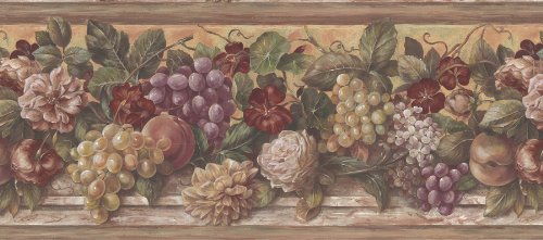 Brewster 135B57948 Martex Special Places For Kitchen, Bedrooms, and Baths Flowers and Fruits Wall Border, 9-Inch by 180-Inch, Green