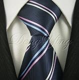 DENG YING Navy Blue Pink JACQUARD WOVEN Mens Silk Ties