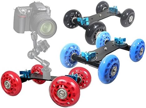 GigaMax(TM) New Table Top Dolly Mini Car Skater Track Slider Super Mute for DSLR Camera Camcorder Blue