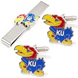 Kansas University Jayhawks NCAA Cufflinks with Matching Tie Bar Set