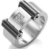 Unique Cubic Zirconia Stainless Steel Mens Ring (Silver Black) - Free Shipping (11)