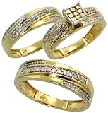 14k Yellow Gold Trio 3-Piece His (6mm) & Hers (5.5mm; 6mm) Wedding Band Set, w/ 0.60 Carat Brilliant Cut & Invisible-set Diamonds; (Men's Size 9 to 12; Ladies' Size 6 to 8)
