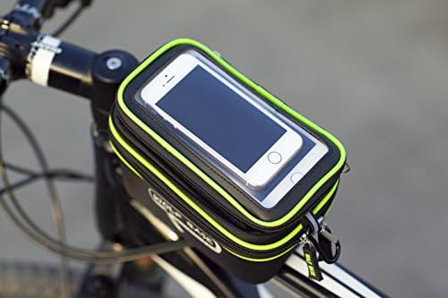 WOLFBASE® Black Waterproof Bicycle Phone Pouch Frame Pannier Front Top Cube Bag 5.5" for iPhone/Samsung, with Reflective Strip, PVC Window