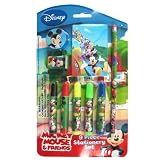 Disney Mickey Mouse 9 Piece Stationery Set with 5 Markers, 1 Note Pad, 1 Eraser & 1 Sharpener