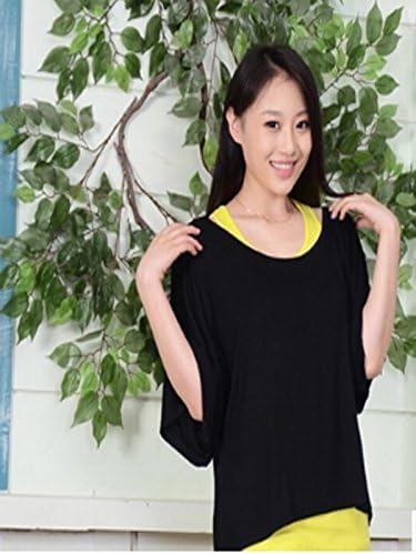 Women's Sexy Off Shoulder T-shirt 2 in 1 Batwing Sleeve Vest Loose Tops Shirt (XL, Black And Yellow)