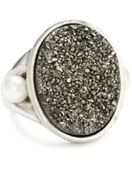 Honora "Rock Star" Freshwater Cultured Pearl and Black Agate Drusy Ring, Size 7