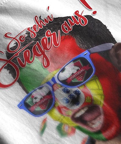 Stylotex Herren T-Shirt Basic So sehn Sieger aus Shout for Portugal, Farbe:weiss;Größe:L