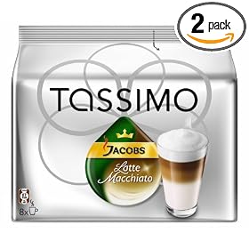 Jacobs Latte Macchiato, T-Discs for Tassimo Coffeemakers, 8 Cream 8 Discs Packages (Pack of 2)