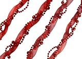 9 Red Ribbon Twist Beaded Christmas Garland