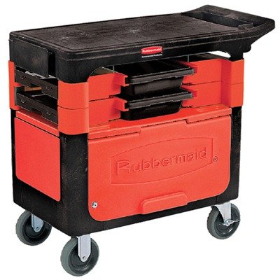 Locking Trades Cart with 2 Shelves in Black
