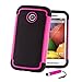 Motorola Moto E 2nd Gen (2015) Shockproof Heavy Duty Protective Dual Layer Defender Case Cover by 32nd, Including Screen Protector, Cleaning Cloth and Touch Screen Stylus Pen - Hot Pink