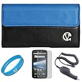 Blue & Black Portola Leather Carrying Holster with Fixed Belt-Clip and Magn ....